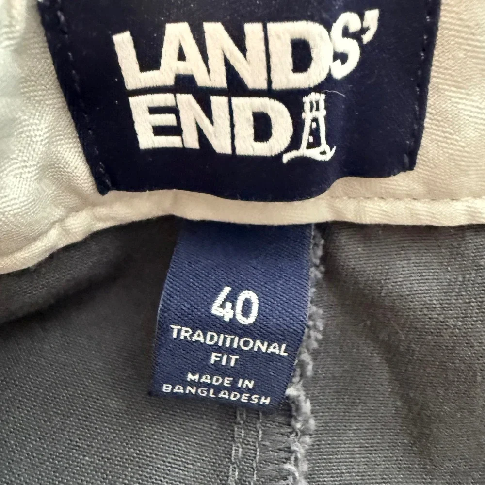 Lands End No Iron Traditional Fit Chinos Gray Cotton Flat Front Pants 40x33